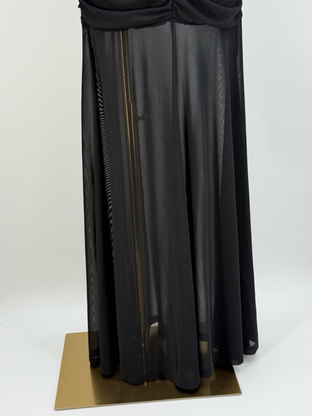 Lulus Vibrant Poise Black Mesh Ruched Maxi Dress Long Sleeve Sheer Hem Bodycon - Picture 11 of 15